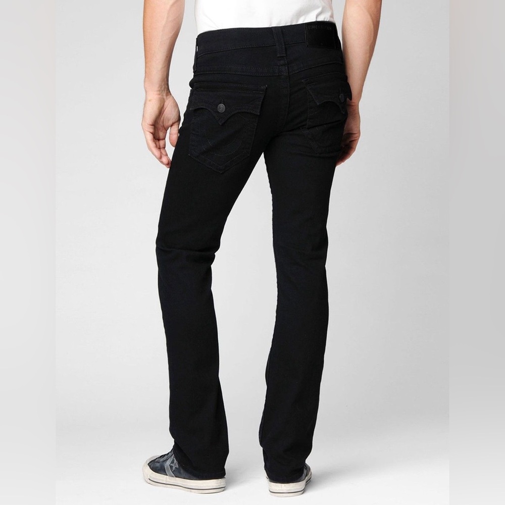 True Religion Ricky - Straight Relaxed Men's Slim Black Jeans in Color Midnight - Picture 1 of 7